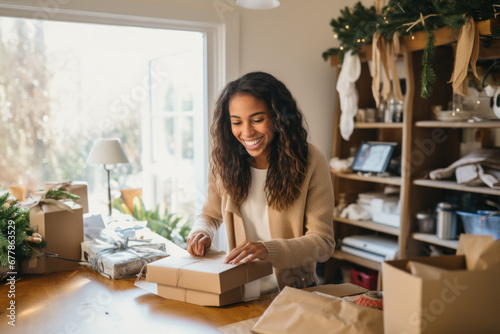 Capturing a moment of joy, a customer expresses satisfaction while opening a delivered package, revealing the contents inside