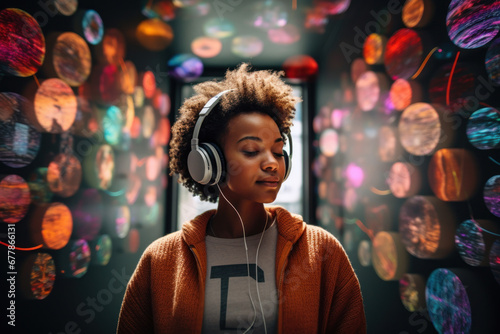 woman savors music from diverse genres via a streaming service, emphasizing the convenience and rich variety offered by digital music platforms