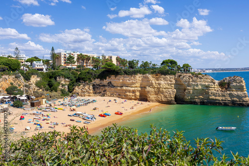 View of the beautiful beach of Lady of the Rock (Praia Senhora da Rocha), on a beautiful summer day. Porches, Lagoa, Algarve, Portugal