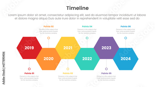 timeline set of point infographic with hexagon up and down with circle line and 6 point stages concept for slide presentation template banner