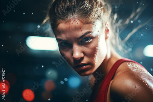 Boxing sportys portrait of a girl with hair