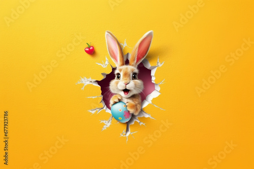 funny easter bunny on yellow background