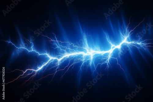illustration of sparkling lightning bolt with electric effect. dark blue thunderbolt