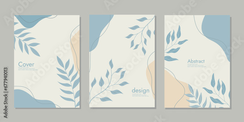 set of book cover designs with hand drawn floral decorations For book, binder, diary, planner, brochure, notebook, catalog. abstract boho botanical background A4 size.