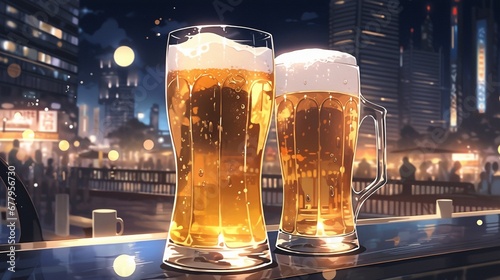 ［AI生成画像］一杯のビール、バー、夜景6