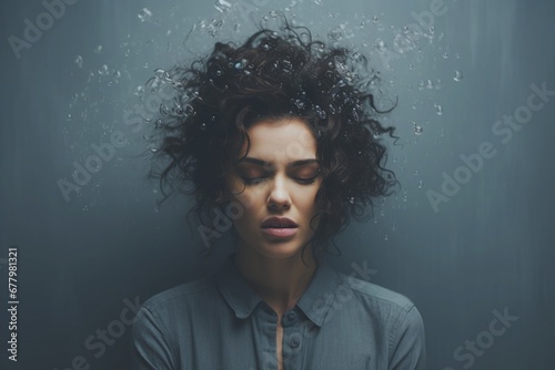 Woman Ruminating Water Bubbles depicting Mental Health Problems People Nightmares Anxious Depressed Ruminating Thinking Traumatic Memories Wallpaper Background about Emotions