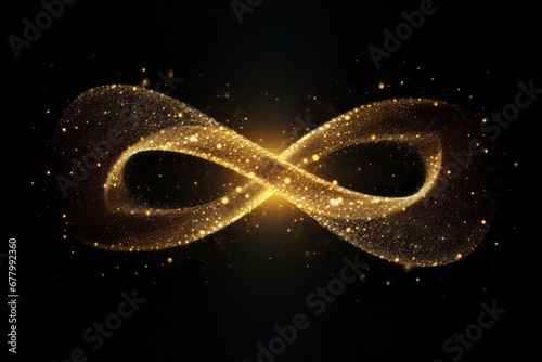 Golden micro particles arranged in the shape of infinite symbol 8