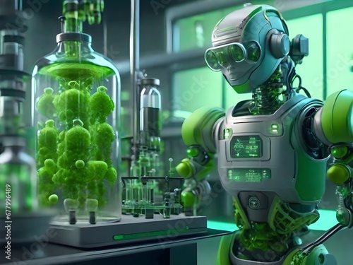 A robot making a biological synthesis in a reactor