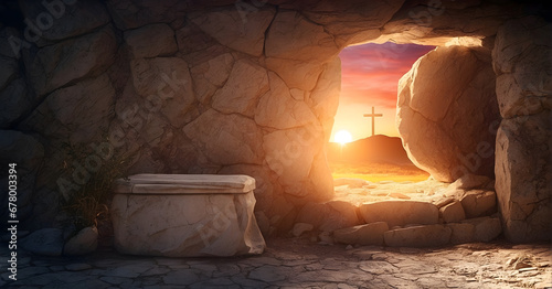 Jesus resurrected from a tomb