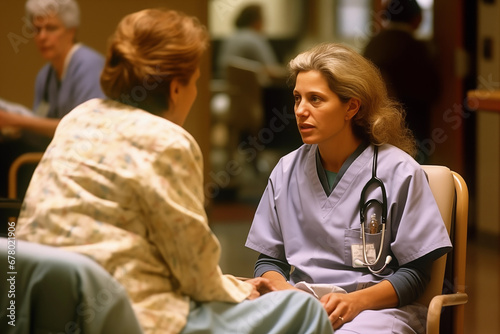 Enfermera hablando con un paciente en un hospital