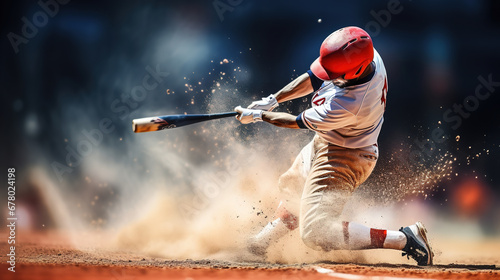 Baseball player in action on the baseball field. Sport concept.