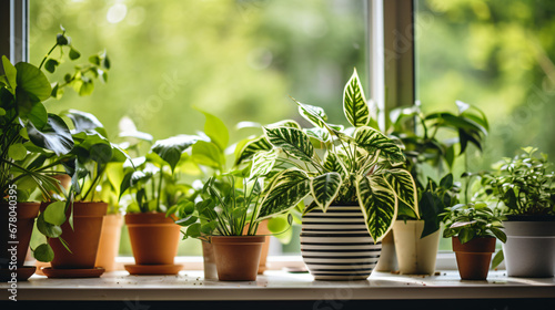 Potted houseplants on windowsill indoors
