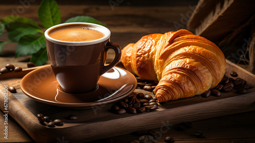 Breakfast with coffee and croissant
