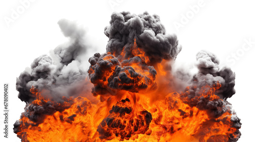 Large fireball with black smoke. fiery explosion with smoke isolated on transparent background, png. 