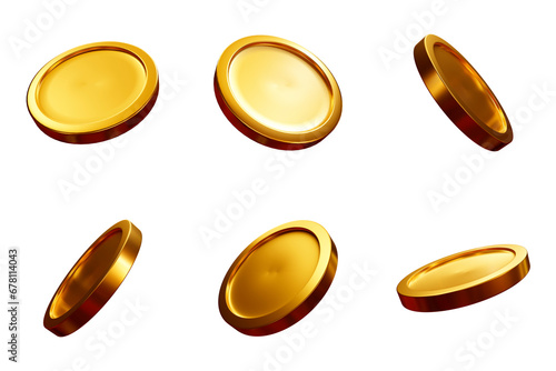 Glossy Gold Coins set PNG. Transparent background
