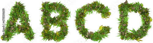 weed and buds font letters 3d render a b c d