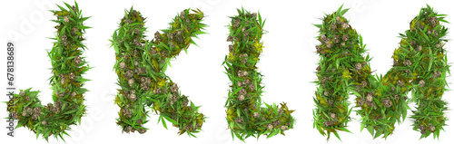 weed and buds font letters 3d render j k l m