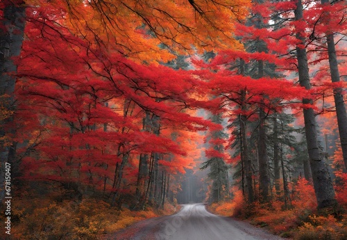 Crimson Canopy: Canada's Banff National Park Autumnal Hues.