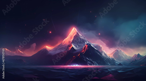 A mountain with a low polygonal design on it's side