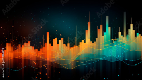Abstract image of graphs, geometric shapes, growth and decline scales. Background for business presentations. Bright stylized background