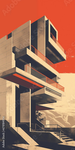 Brutalism architecture vintage poster
