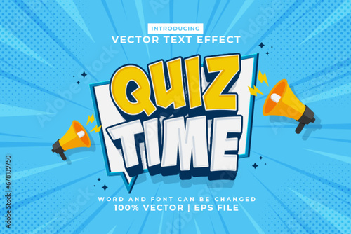 Editable text effect Quiz Time 3d Cartoon template style premium vector