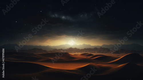 Midnight Sandscape, Nocturnal Dunes, Desert Night