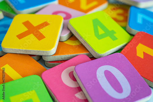 Math number colorful on white background, education study mathematics learning teach concept.