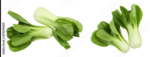 Fresh pak choi cabbage isolated on white background. Top view. Flat lay