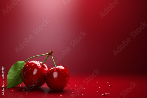 Realistic cherry with red background