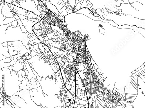 Vector road map of the city of Ioannina in Greece with black roads on a white background.