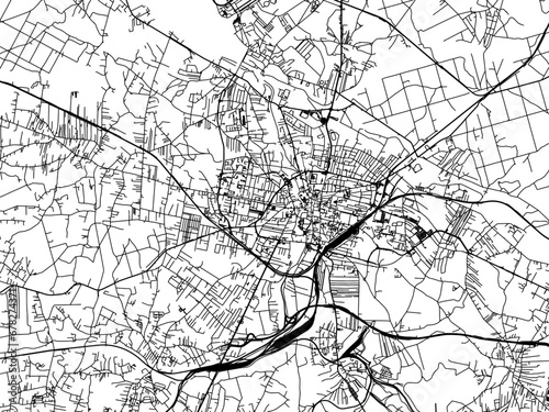 Vector road map of the city of Rybnik in Poland with black roads on a white background.