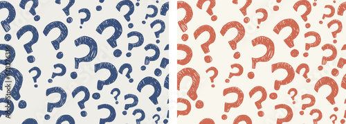 Random sign question marks seamless pattern background. Backdrop interrogation doodle style.Questionnaire wallpaper.Concept of choice or problem or question or doubt or interrogation. Faq