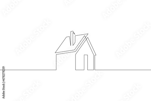 House on the horizon. House. Minimalism house logo. Home. One continuous line drawing. Linear. Hand drawn, white background. One line.