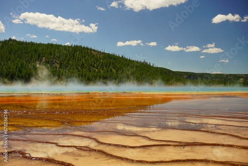 Scenic view of Grand Prismatic Spring in Yellowstone National Park, USA