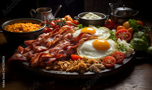 Sunrise Spread: Hearty Breakfast Buffet Featuring Scrambled Eggs and Bacon