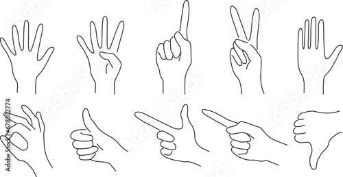 Gestures. Hand gestures in different positions. Hands in various situations. Hands vector set on transparent background. Vector illustration EPS 10