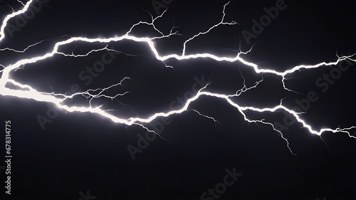 lightning in the night sky A bright white electricity lightning flash thunder isolated on a dark black background, 