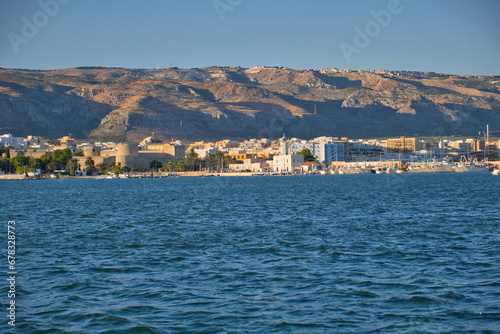 View from the sea of Manfredonia and the Gargano mountains with Monte Sant Angelo