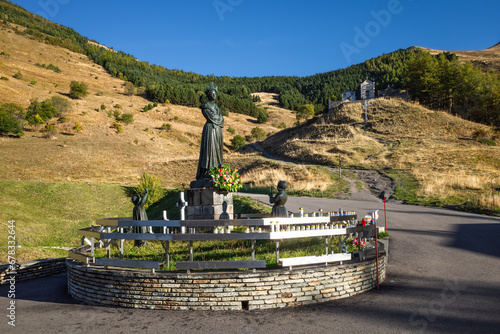 Our Lady of La Salette. Sanctuary Notre-Dame de La Salette, France. This pilgrimage site is located in a uniquely beautiful mountain landscape in the Alps at 1800m.