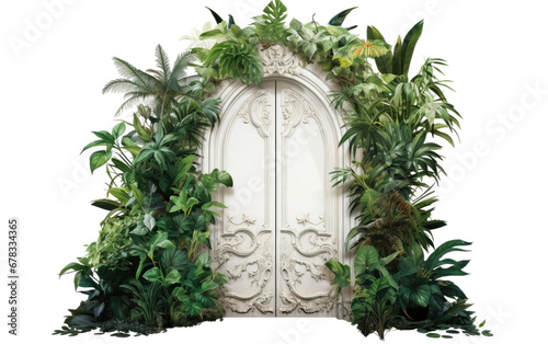 Botanical Bliss Door With White Color Isolated On a Clear Surface or PNG Transparent Background.