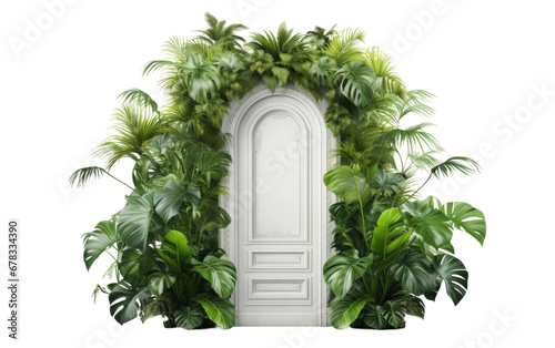 Botanical Bliss Door With Leaves Isolated On a Clear Surface or PNG Transparent Background.