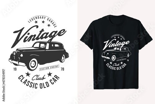 Vintage Vehicle Classic Car Vector T-Shirt Design. Old-style retro car t shirt graphic.