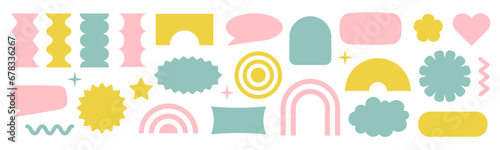 Abstract geometric shapes and grids. Pastel color cartoon elements