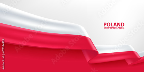 Poland 3D ribbon flag. Bent waving 3D flag in colors of the Poland national flag. National flag background design.