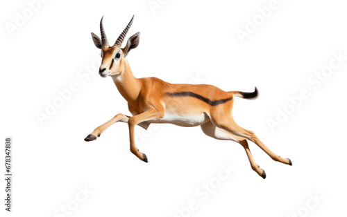 Galloping Gazelle Jumping and Excited on a Clear Surface or PNG Transparent Background.