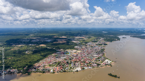 Large aerial shot of Saint Laurent du Maroni French Guiana rainforest