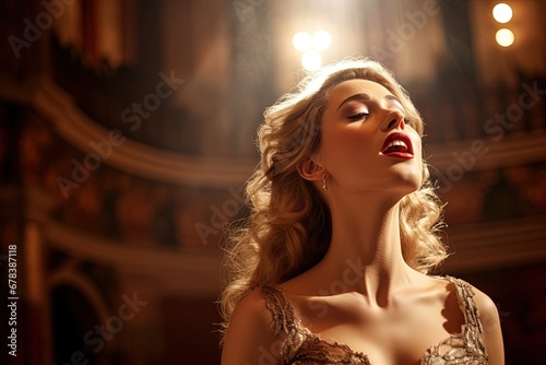 Beautiful female opera singer sings.