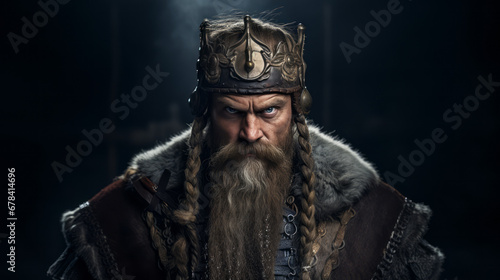 Nordic Resilience: Portrait of a Man in Viking Attire, Exuding Strength and Cool Confidence