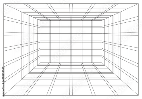3D room Grid - abstract architectural background, muller brockmann space grid